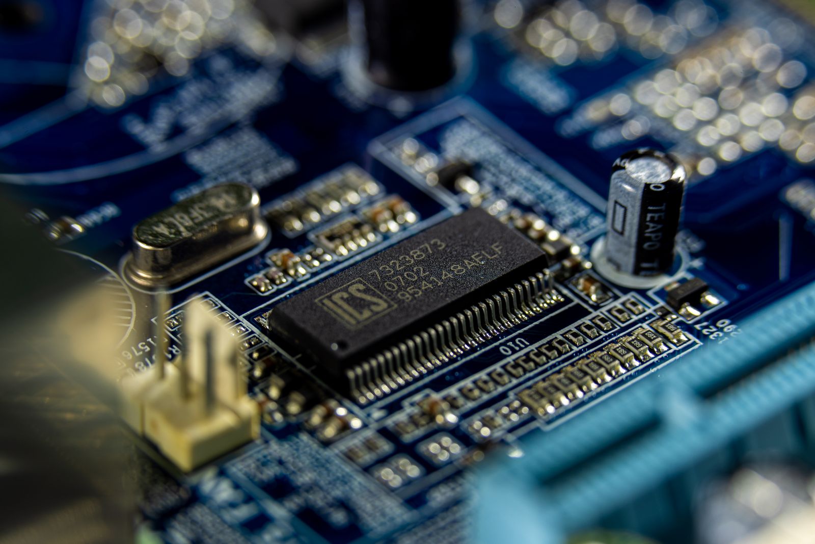 Blue microprocessor and circuit-board traces